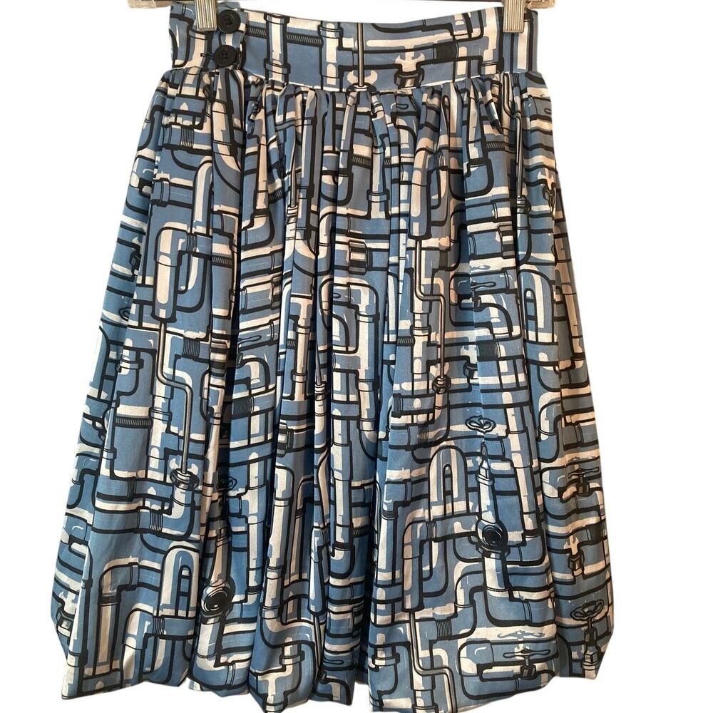 Jeremy Scott Bubble Skirt Womens Small Blue Pipe Print Novelty Graphic Y2K
